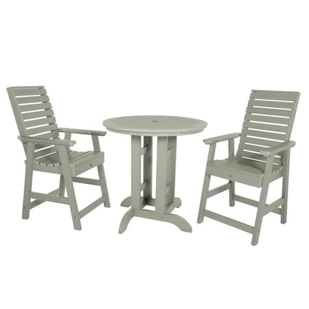 Highwood Usa Weatherly 3pc Round Counter Height Outdoor Patio Furniture Dining Set AD-CNW36-EUC